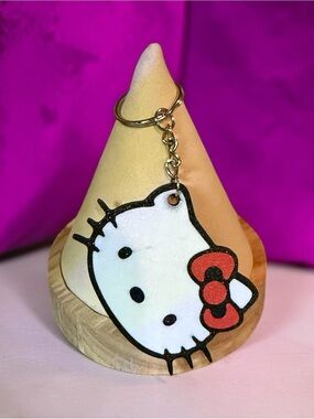 🏷️‼️5/$25🏷️‼️🖤HELLO KITTY🖤3D-Printed w/Red Bow & Black Glitter Details Keychain